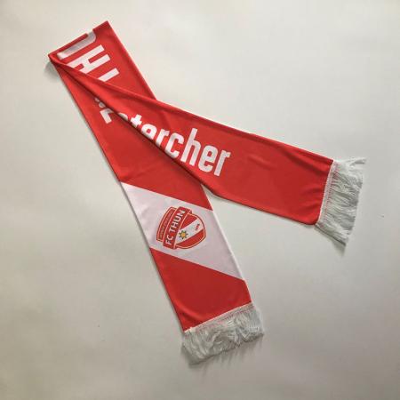 weltmeisterschaft fan schal kundenspezifischer polyester gestrickter schal zum anfeuern der fans liefert fußball quastenschal 